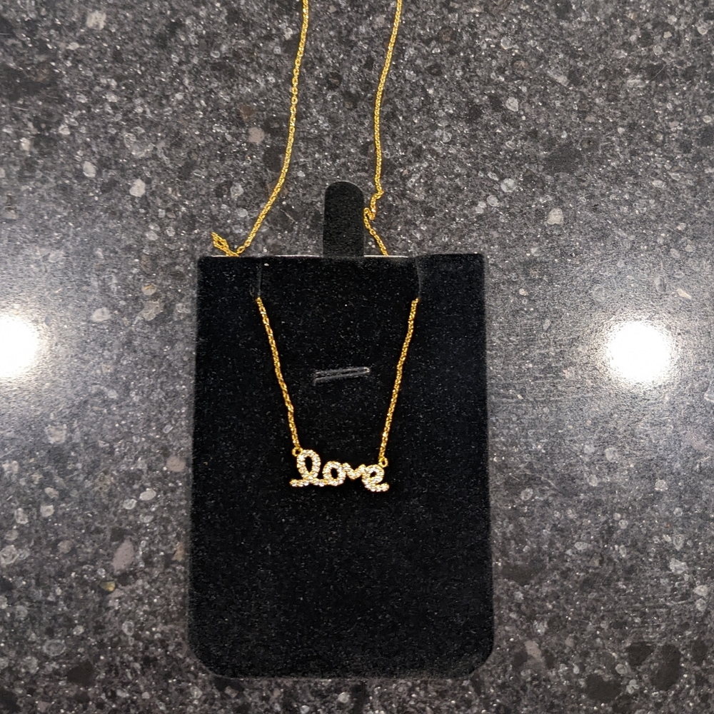 ADORNIA 14K GOLD PLATED SWAROVSKI CRYSTAL CURSIVE LOVE NECKLACE NEW IN BOX ❤